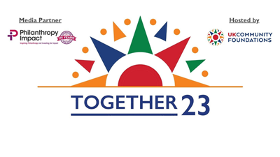 T23 Logo With Media Partner, Philanthropy Impact, logo and UK Community Foundations logo